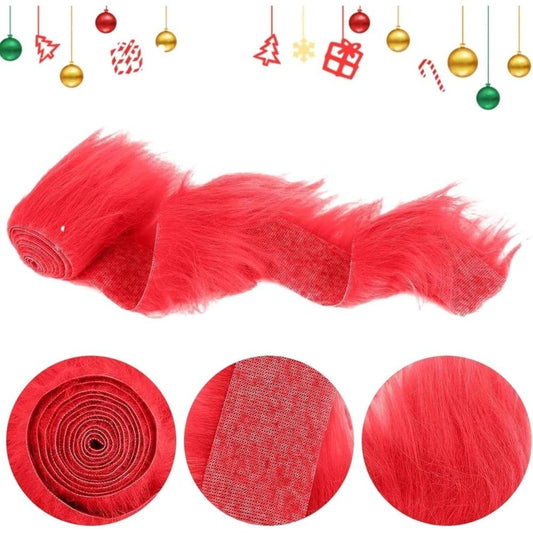 2 X Christmas Ribbon, Shaggy Faux Fur, 5.1 X 152.4 Cm, Green And Red, Fluffy, Fluffy, For Elves, Beards, Santa Claus, Hair, Elves, DIY, Crafts, Christmas Decorations