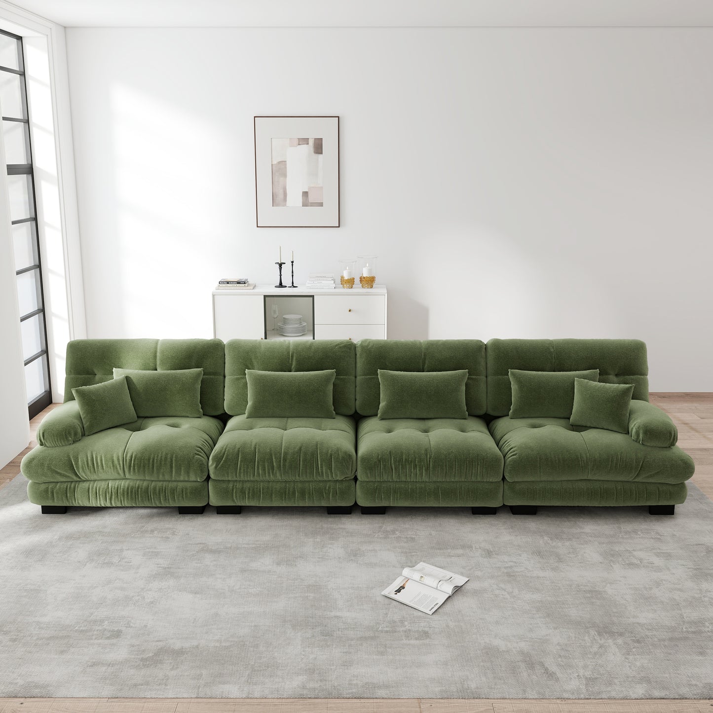 4 Seater Modular Corner Sofa With Deep Seat, Chenille Sofa Bed Comfortable Upholstered For Living Room, Apartment, Studio, Office,Chenille Green