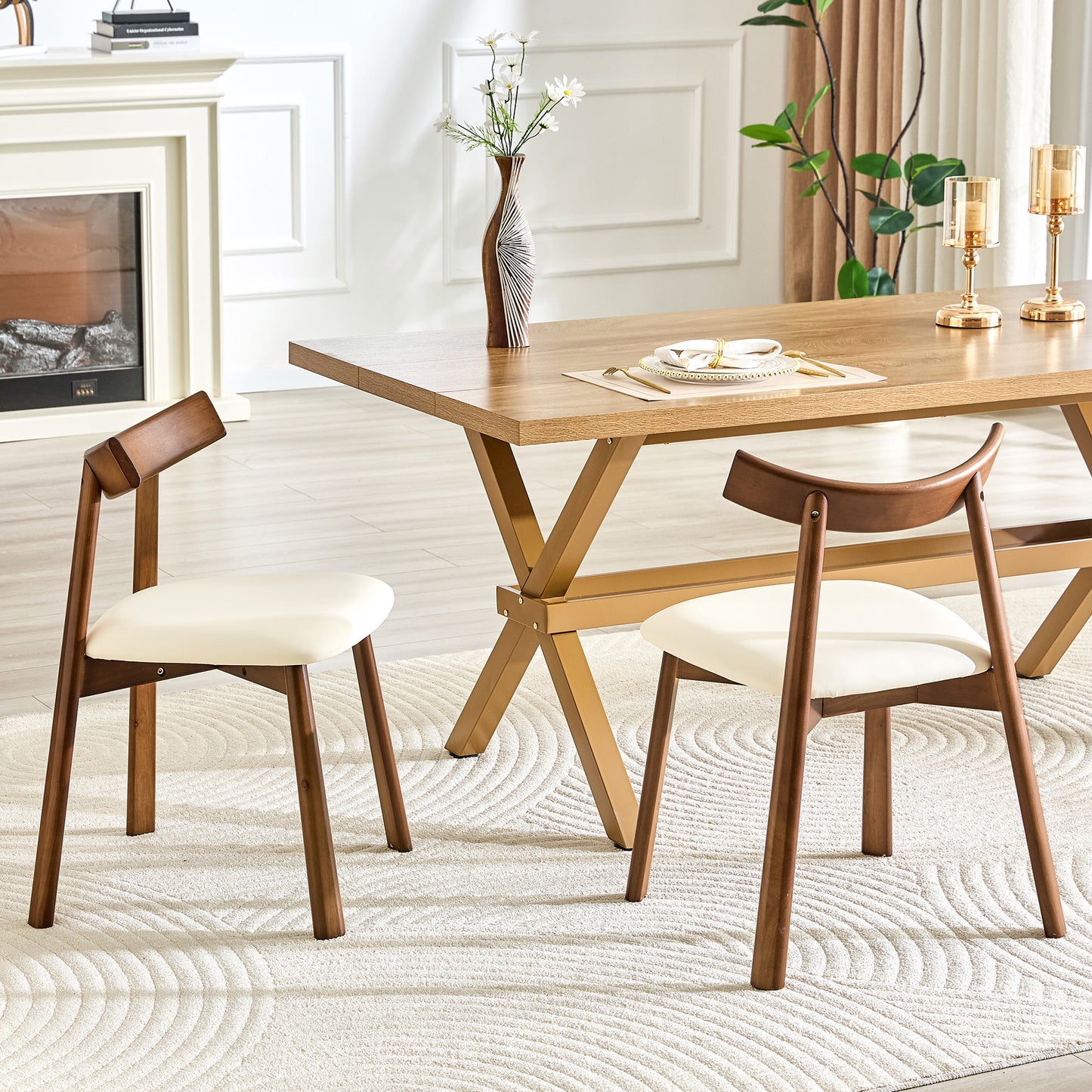Set Of 2 Dining Chairs With Wooden Frame, Upholstered Kitchen Chairs With Ergonomic Backrest, Modern Wooden Chairs For Dining Room Living Room, Only Chairs Without Table