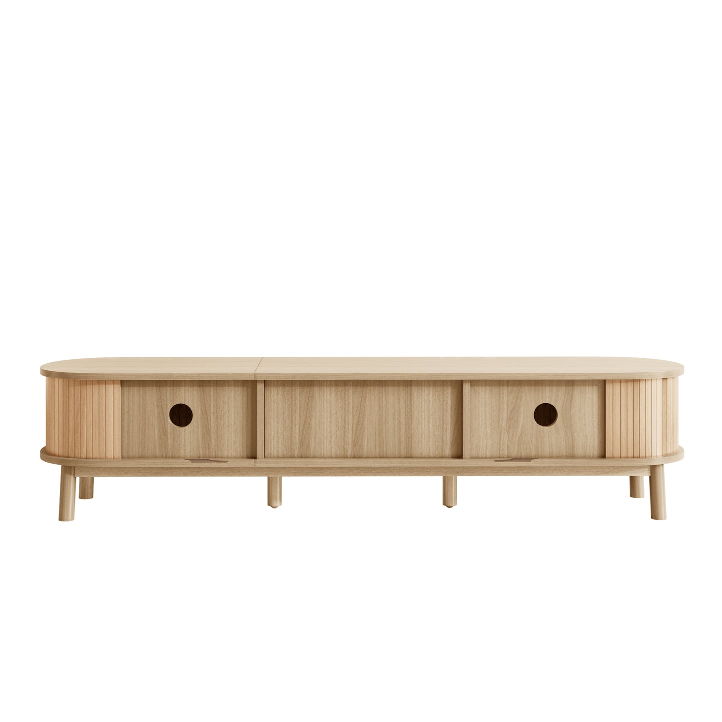 TV Cabinet TV Stand With Solid Natural Wood Doors And Rattan Drawers. Natural Storage Solutions For A Rustic Atmosphere