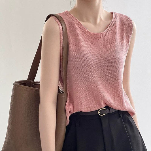 Korean Style Loose And Simple Temperament Leisure Round Neck Sleeveless Vest