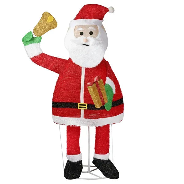 6FT Lighted Santa Claus Holding Bell Christmas Yard Decorations, Pre-lit Pull Up Santa With 200 Warm White LEDs, For Xmas Outdoor Holiday Indoor Decor Lighted Holiday Displays