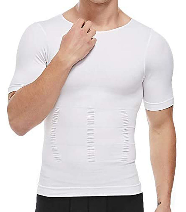 Cross-Border Hot Sale Slim Men Compression Short Sleeve Shirt Tummy Control Hide Pot Belly Body Shaper Undershirt
