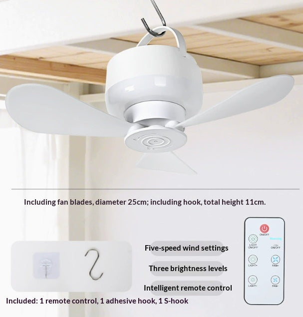 Smart Remote-controlled Rechargeable Mini Ceiling Fan Night Light