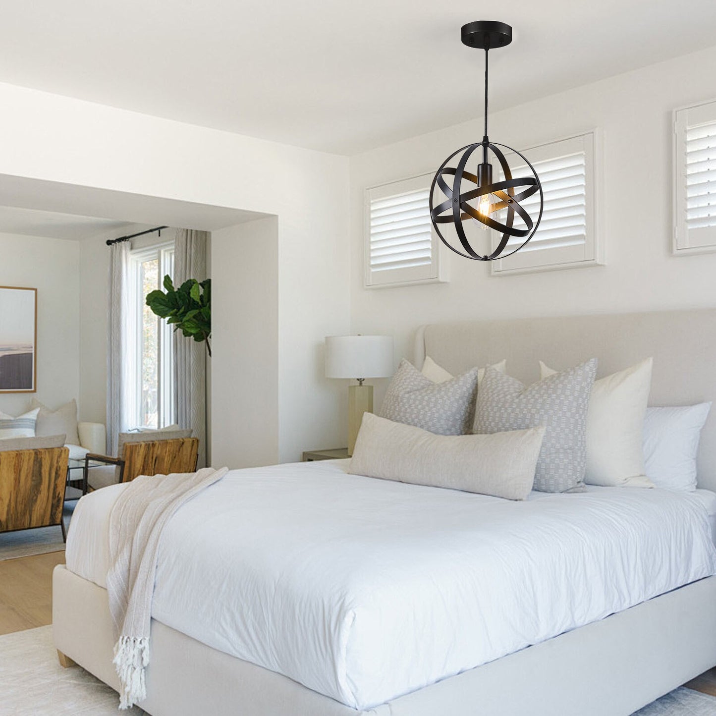 Industrial Spherical Ceiling Light Fitting Pendant Lighting Adjustable Cord UK