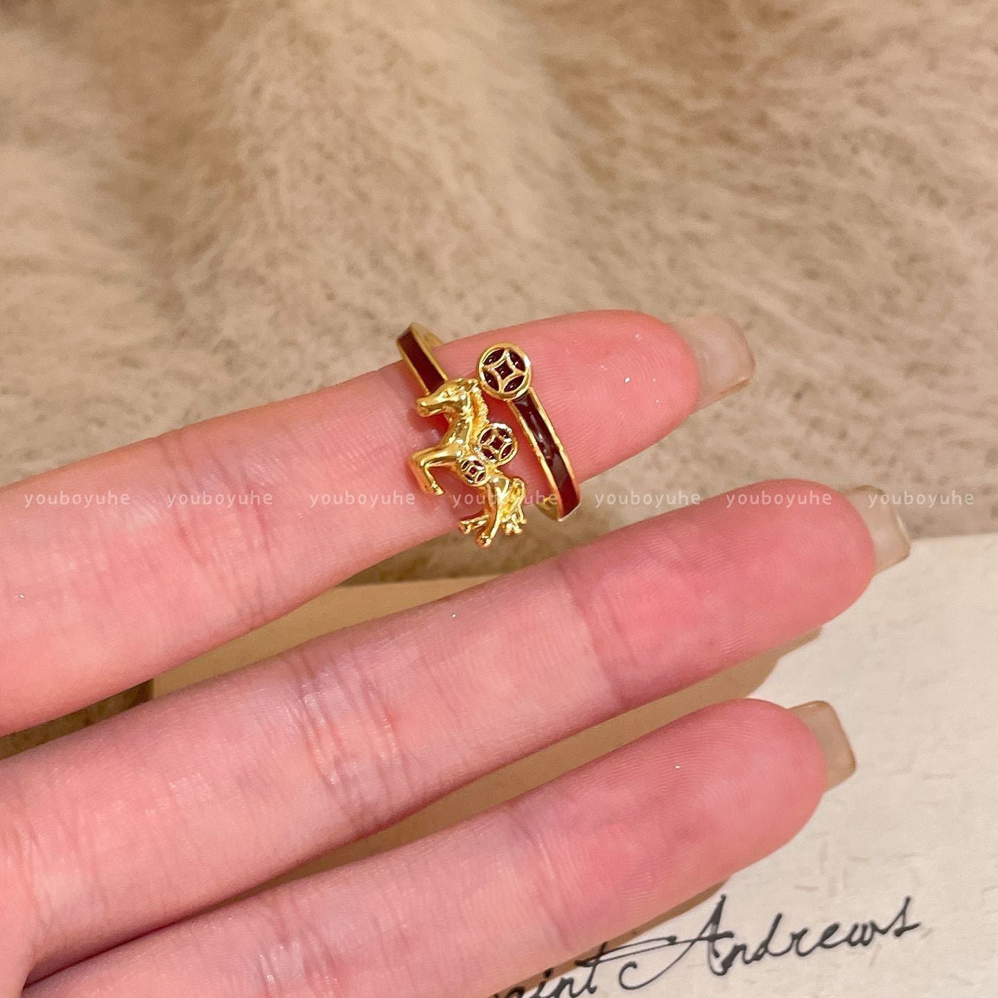 Women's Golden Pony Index Finger Ring, New Year Light Luxury High-end Stackable Open Band, Ideal Gift For Her