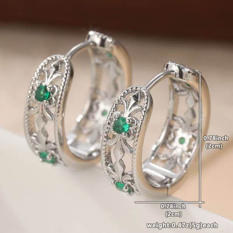 Intricately Carved Emerald  Wide Band Hoop Earrings For Women  Inspired Light Luxury High End Ear Jewelry  Complexion Brightening  Elegant  Versatile  Accessories