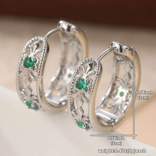 Intricately Carved Emerald  Wide Band Hoop Earrings For Women  Inspired Light Luxury High End Ear Jewelry  Complexion Brightening  Elegant  Versatile  Accessories