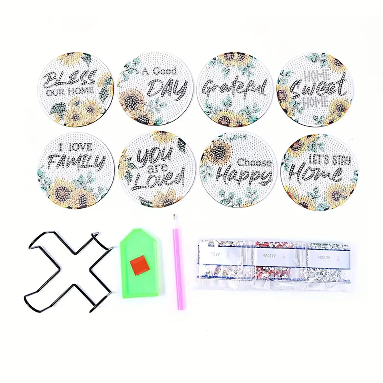 Diamond Art Drawing Coaster With Bracket, DIY Floral Pattern Diamond Art Coaster, Suitable For Adults And Beginners Diamond Drawing Kit, Diamond Kit Craft Supplies, Exquisite Gifts For Friends