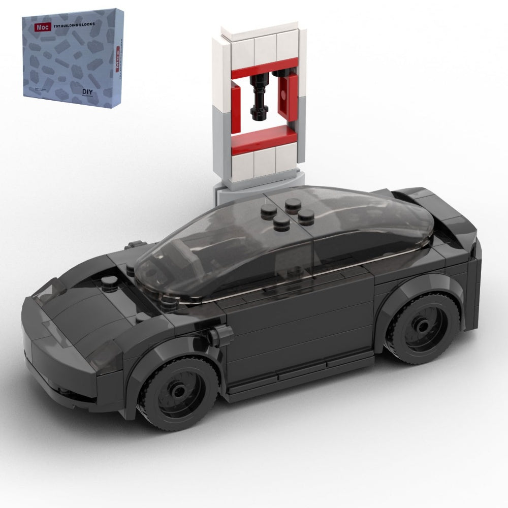 185PCS Black Electric Sports Car Building Blocks With Charger, Modern EV Vehicle Toy Kit For Kids And Adults,Collectible Car Gift