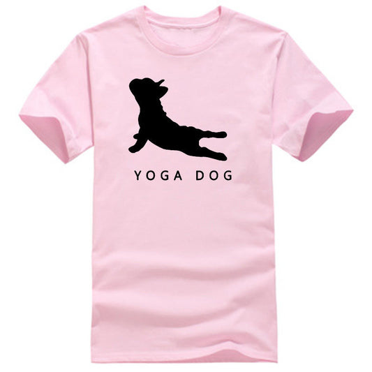 YOGA DOG Letter Crew Neck Short Sleeve Wide T-shirt