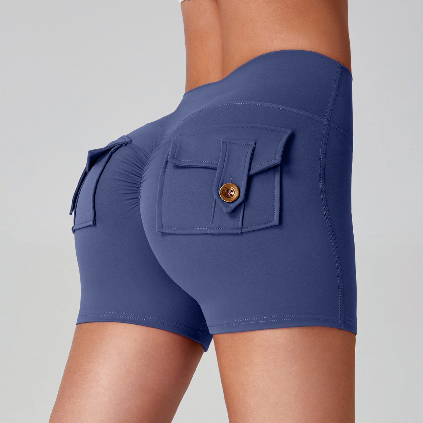 Women's High-Waisted Cargo Yoga Shorts With Pocket, Peach Hip Design Bare-Skin Feel, High Elastic, Quick-Dry Running & Fitness Pants