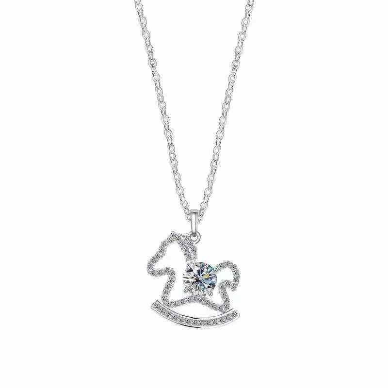 1pcs 999 Sterling Silver Hollow Rocking Horse Necklace, Dainty Trendy Style, Ideal For Birthday & Holiday Gifts