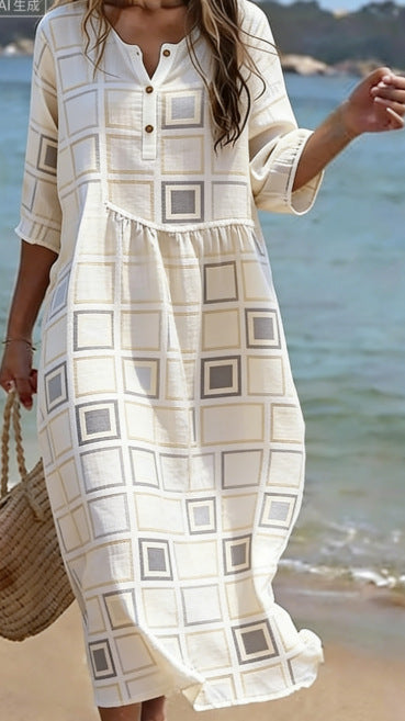 Round Neck Fashion Premium Long Sleeve Printed Dress
