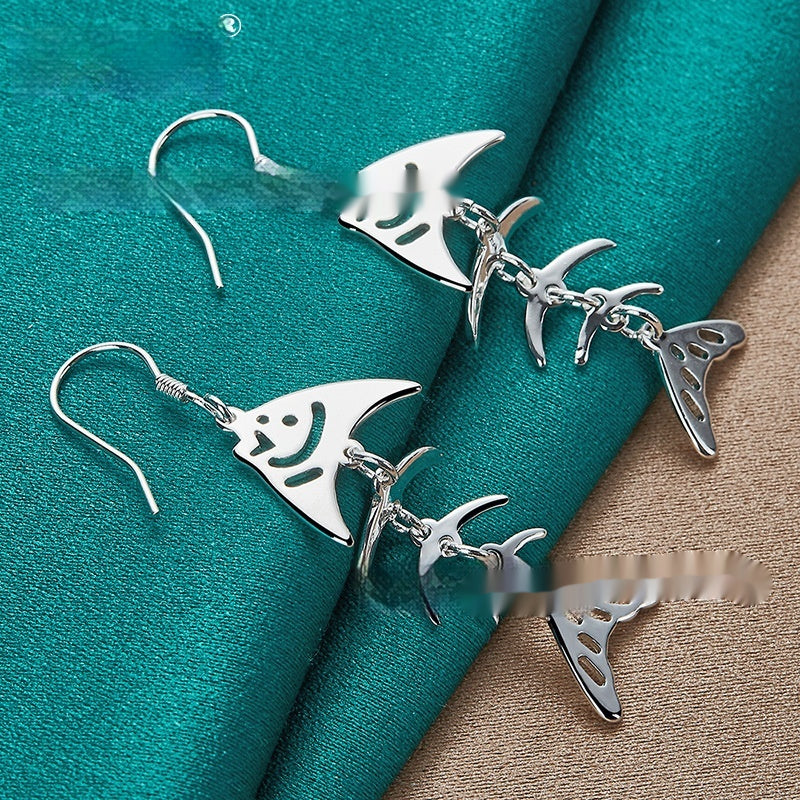 Silver Jewelry Fish Bone Hollow Earrings Womens Accessories