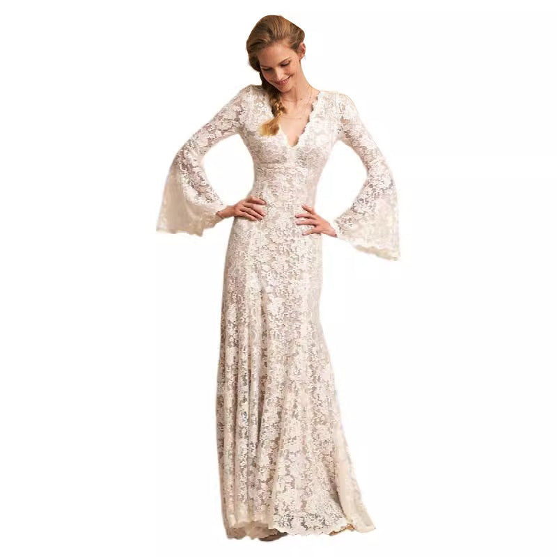 New Slim-fit Vintage Flared-sleeve Gown