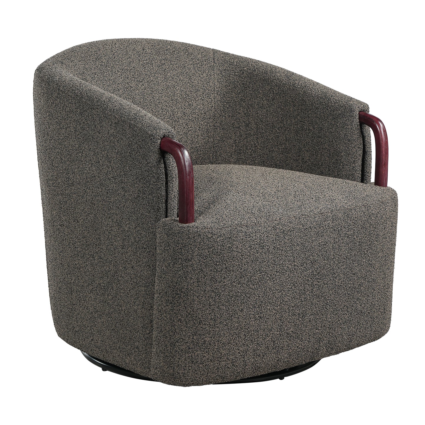 30  Modern Boucle Swivel Barrel Chair With Solid Wood Accents, Soft Durable Upholstery & 360 Swivel Base, Ideal For Living Room, Bedroom, Or Office