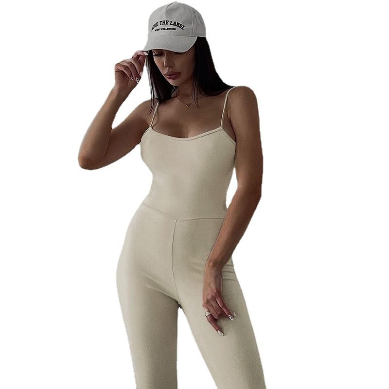 Simple And Stylish Casual Women's Solid Color Sports Yoga Jumpsuit
