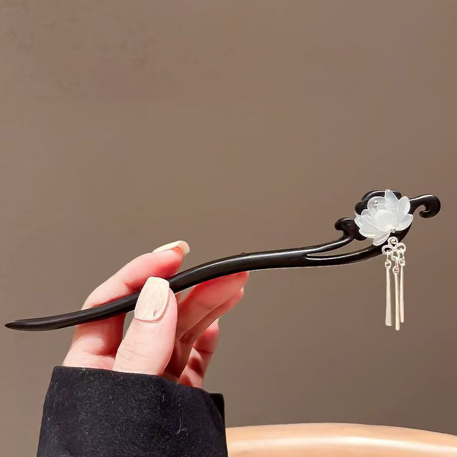 Lotus Wood HairpinWomens Hair Ornament Ancient-style And New Chinesestyle Tassel Hairpiece