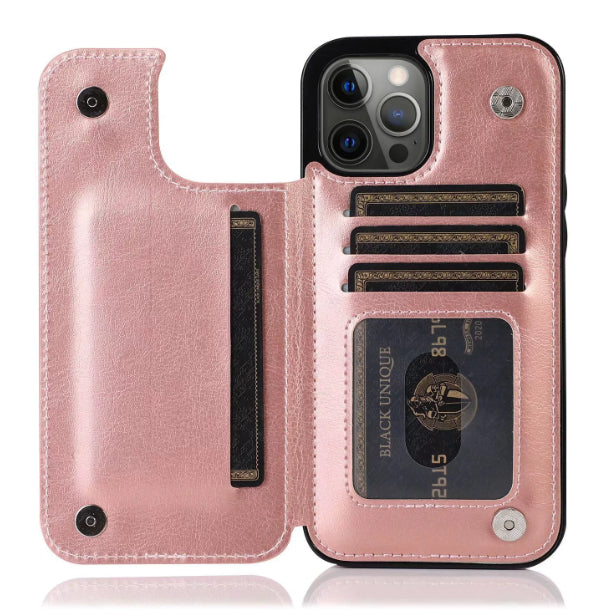 Solid Color Double Buckle Mobile Phone Leather Case