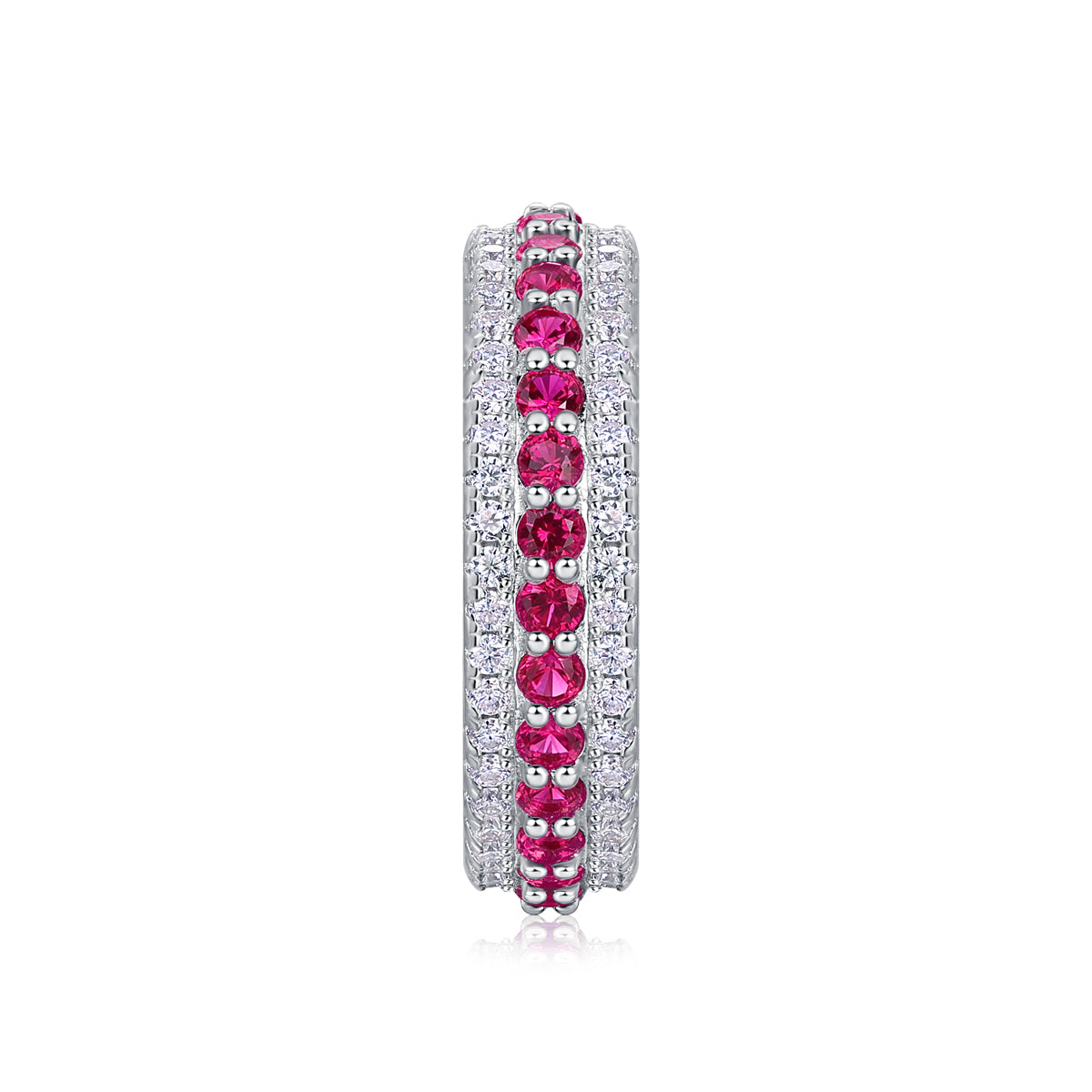 3.6g S925 Sterling Silver 3 Row Pave Ring  Synthetic Ruby Eternity Band, Platinum Plated Promise Ring For Women, Jewelry Gift Box Set