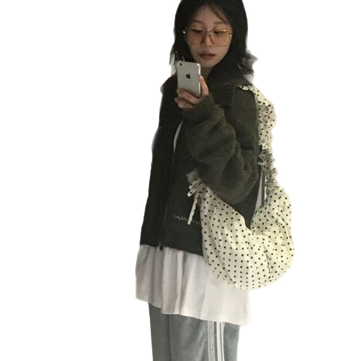 Retro Polka-Dot Korean Instagram-Style Niche Cute Lace-Up Pleated Shoulder Bag