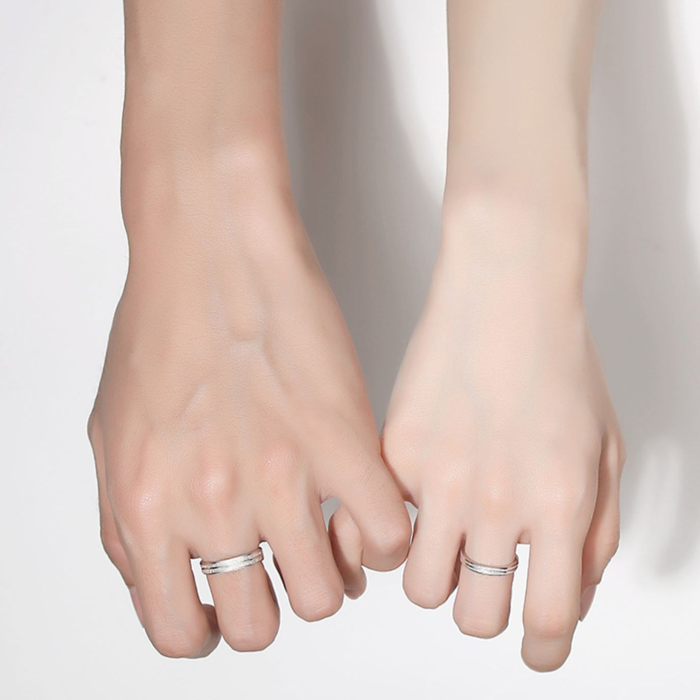 1 Pair 999 Sterling Silver Dual Groove Frosted Couple Rings, Minimalist Sleek Style, For Daily Wear & Wedding Gifts