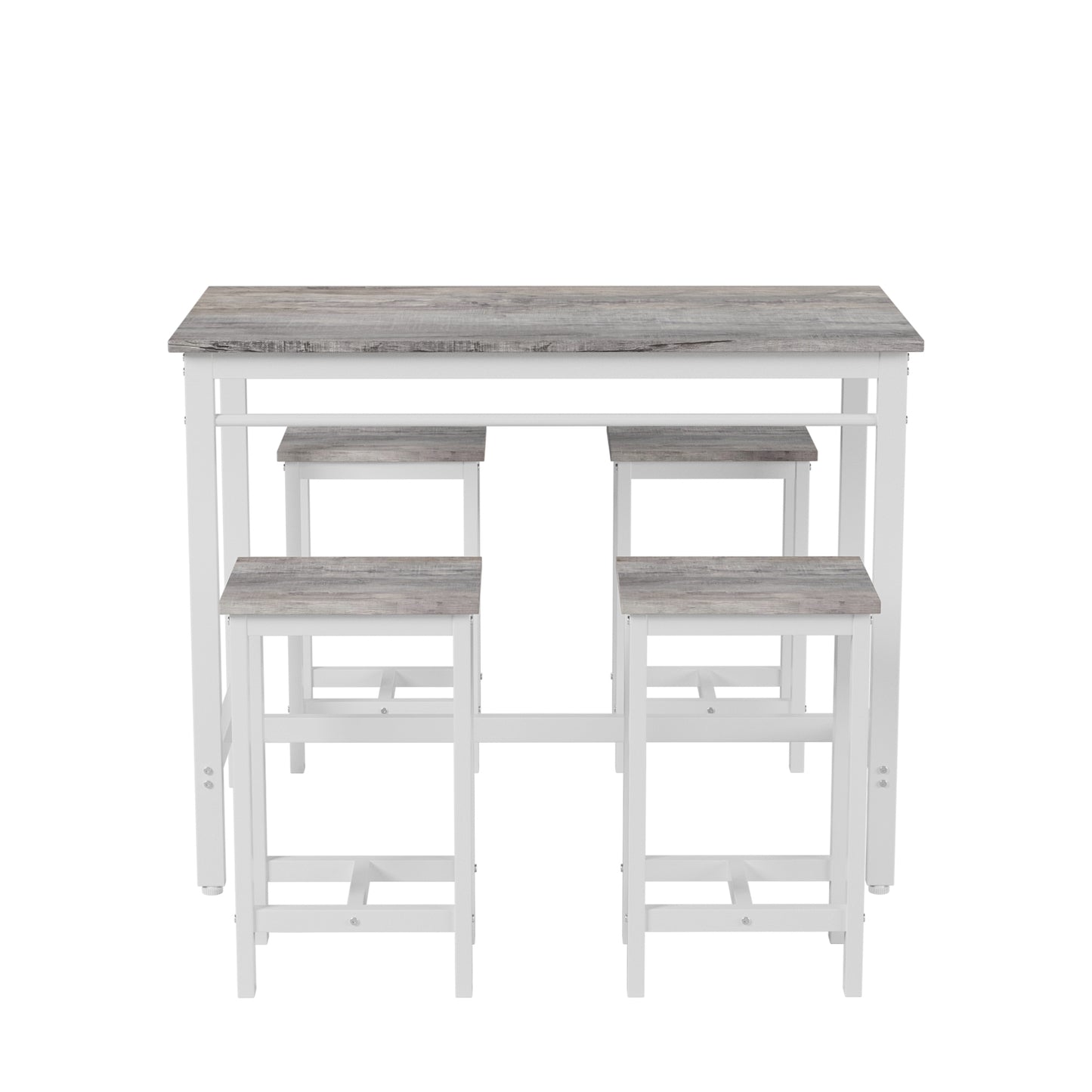 5-piece Modern Kitchen Table With Four Bar Stools Bar Table Set 5PC,metal Frame And MDF, White Oak,47.5  L X 23.7  W X 35.5  H.