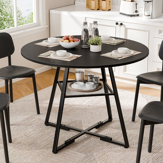 Round Table, Suitable For 4 To 6 People, A Space-saving Kitchen Table With Double-layer Storage Function, Metal Base Frame