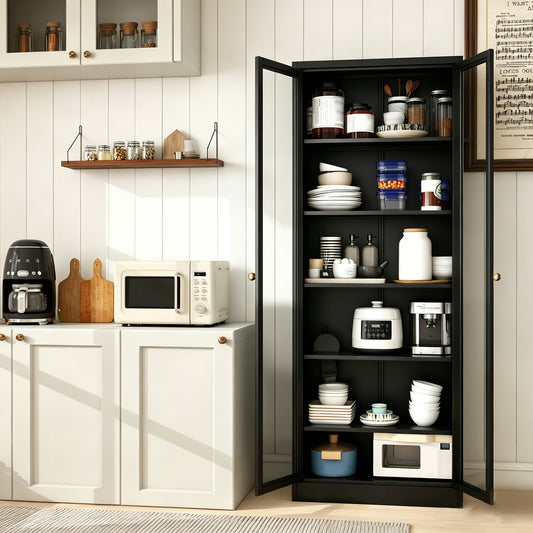 Metal Kitchen Pantry Cabinet - 72  Tall Storage With 5 Adjustable Shelves, Black Freestanding Cabinet For Kitchen Pantry Bathroom