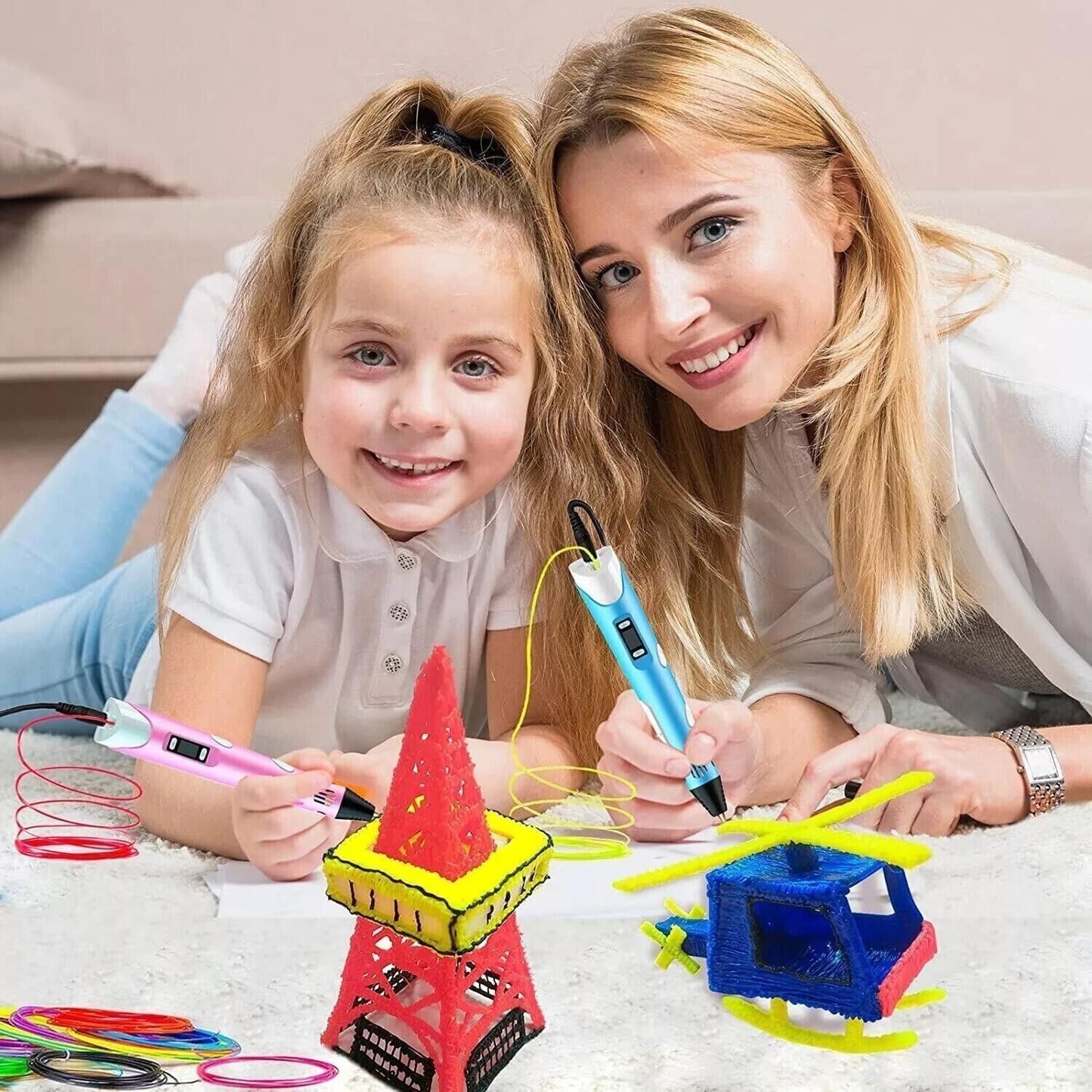 3D Printing Pen Set Doodle PLA Filament Printer Drawing 12 Colours Kids Gift --Blue Pen-36m PLA Filaments