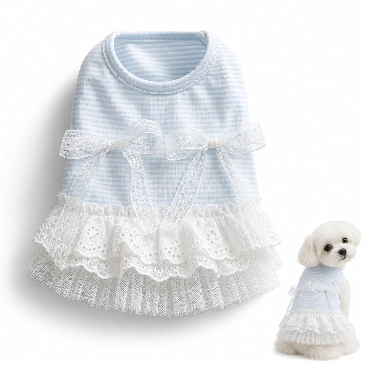 Cute Dog Dress Sleeveless, Elegant Puppy Skirts With Lace Hem, Breathable Pet Dress For Small Dog Girl Chihuahua Yorkies Tulle Birthday Party Lace Costume Tutu Apparel