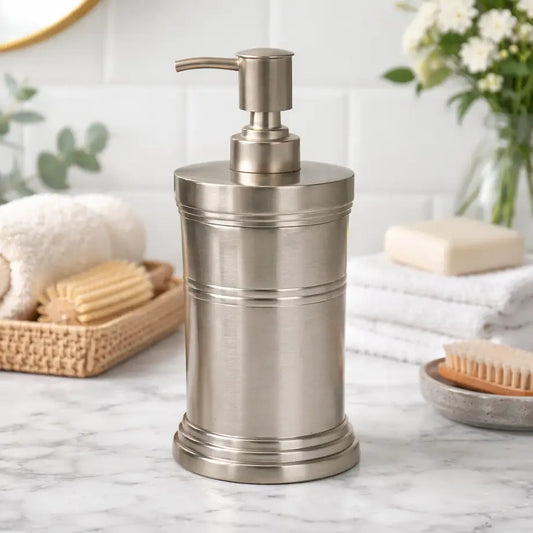 Stainless Steel Liquid Soap Dispenser Pump Bottle Bathroom Vanity & Kitchen Sink,Holds Soap,Lotion & Sanitizer  Brushed Pewter Finish