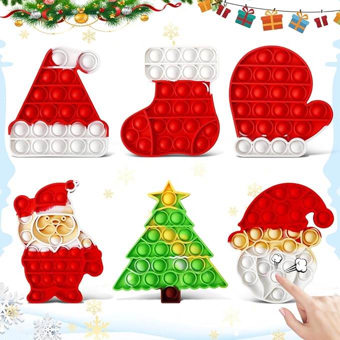 6 Pcs Christmas Fidget Set, Push Bubble Sensory Toys For Adults And Kids, Fun Holiday Party Favors, Gifts And Stocking Stuffers