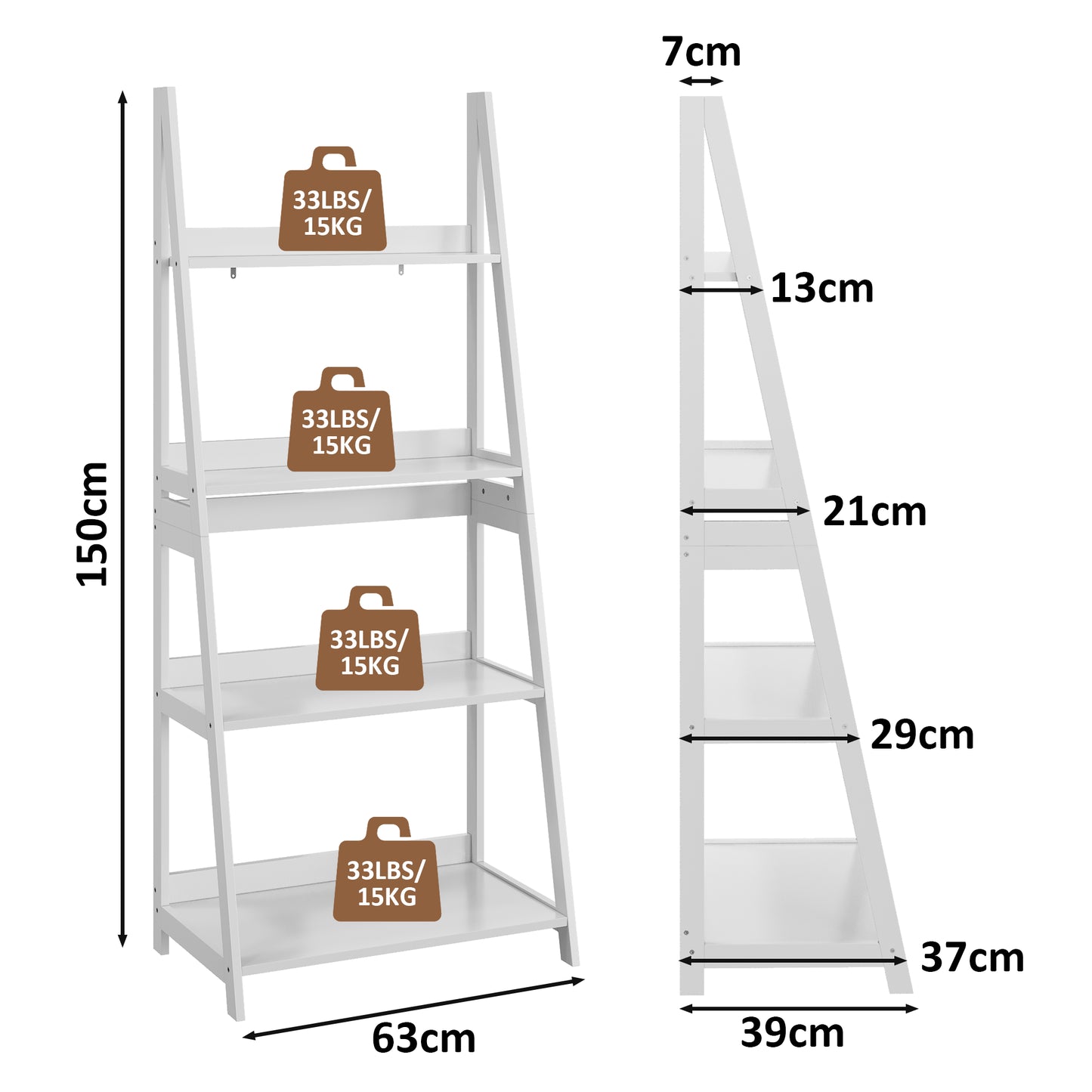Ladder Bookshelf Display Rack, Bookshelf Organizer, 4 Layer Bookcase, Floor Standing Bathroom Storage Shelf, Open Presentation Bookcase For Home Office, White