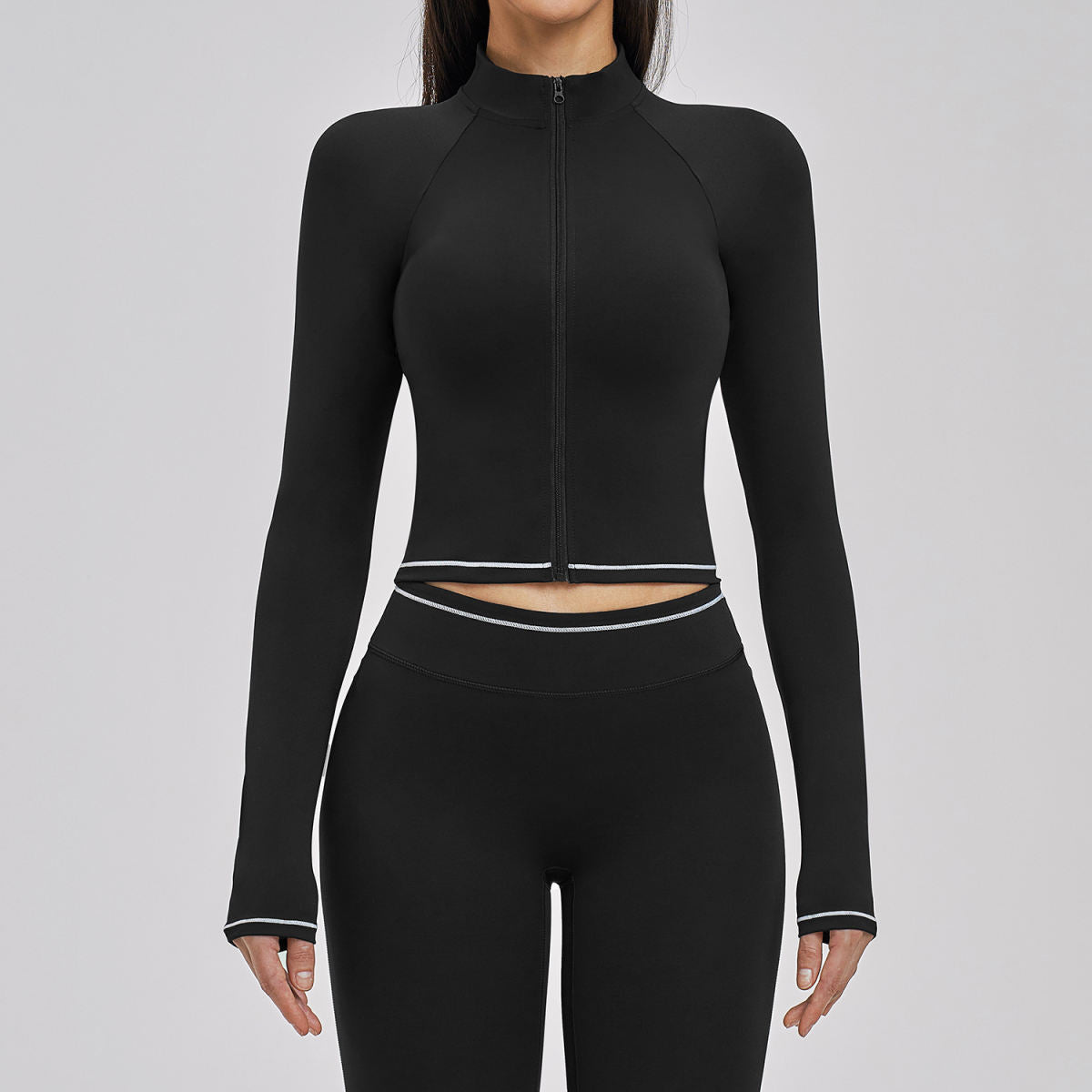 Zippered Contrast-Fabric Brushed Yoga Jacket