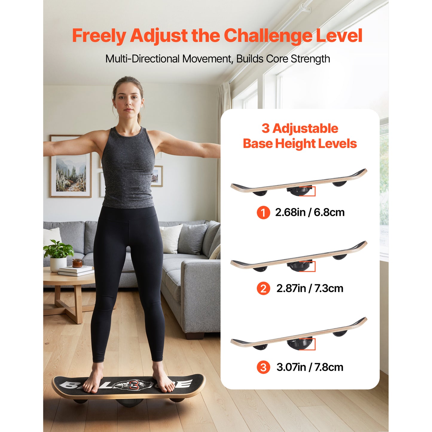 Balance Board, Wobble Board Trainer For Adults 3-Level Adjustable Base, Premium Wooden Balance Training Equipment, Slip-Resistant Surface For Core Workout, Standing Desk Exercise, Home Gym, Yoga