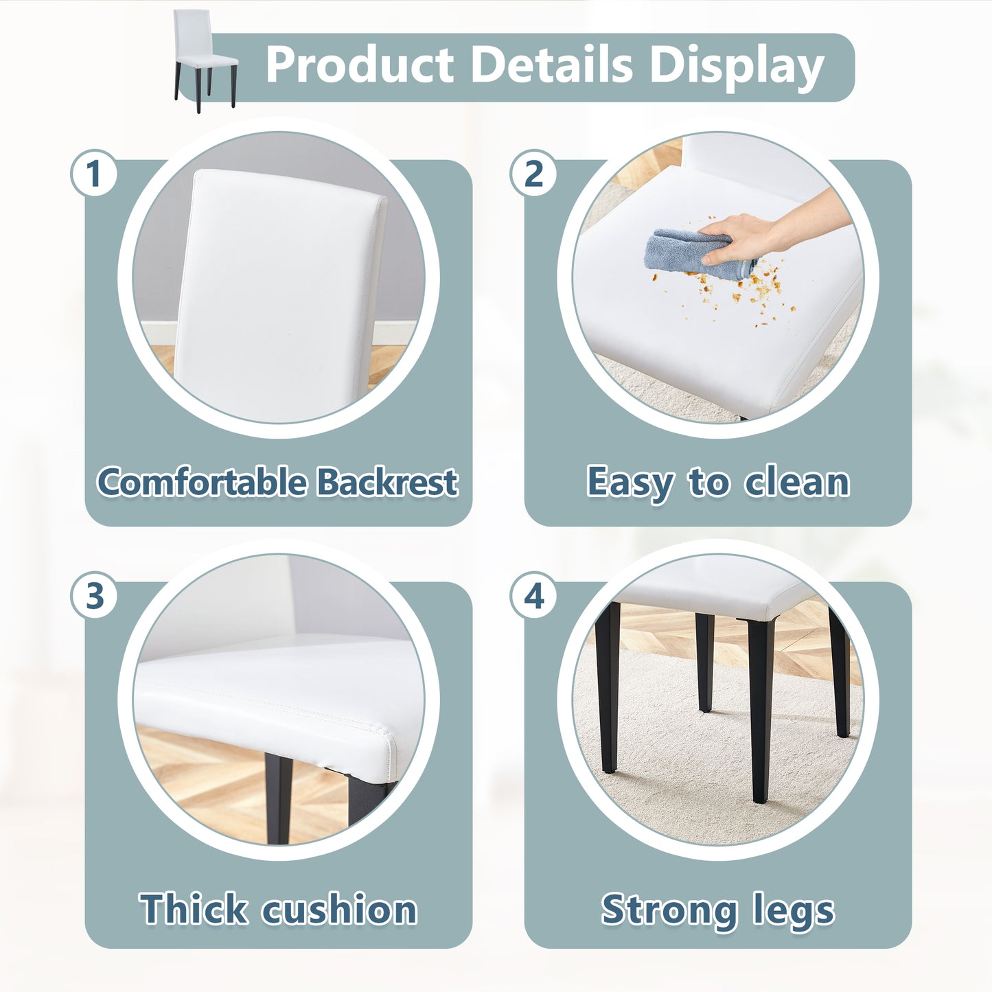 White PU Dining Chairs 35.4in High, 18.5  Ergonomic Backrest, 17 X16 InSponge Seat, Perfect For Dining Room, Home Office & Living Space, Stylish & Comfortable.Black Metal Leg.
