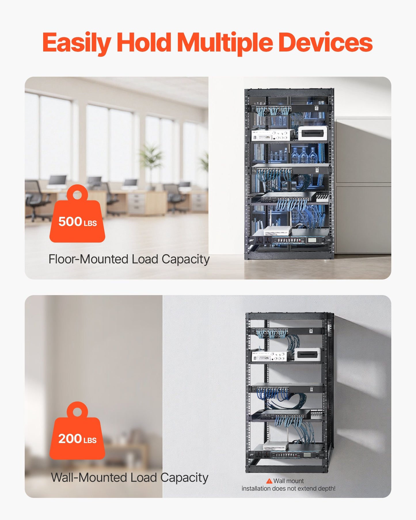 20U Open Frame Network Rack, 23 In Depth, Wall Mounted Or Floor Standing Server Rack, Heavy Duty 4 Post, With Vented Shelves & Mounting Hardware, Holds All Your Networking IT Equipment AV Gear