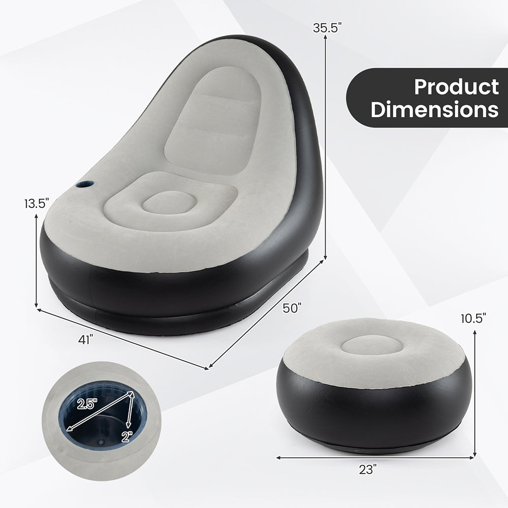 Inflatable Lounge Sofa With Ottoman Portable Air Sofa Of Up To 220 Lbs For Adults With Flocked Surface For Home, Yard, And On The Go Occasions Like Camping Or Trips
