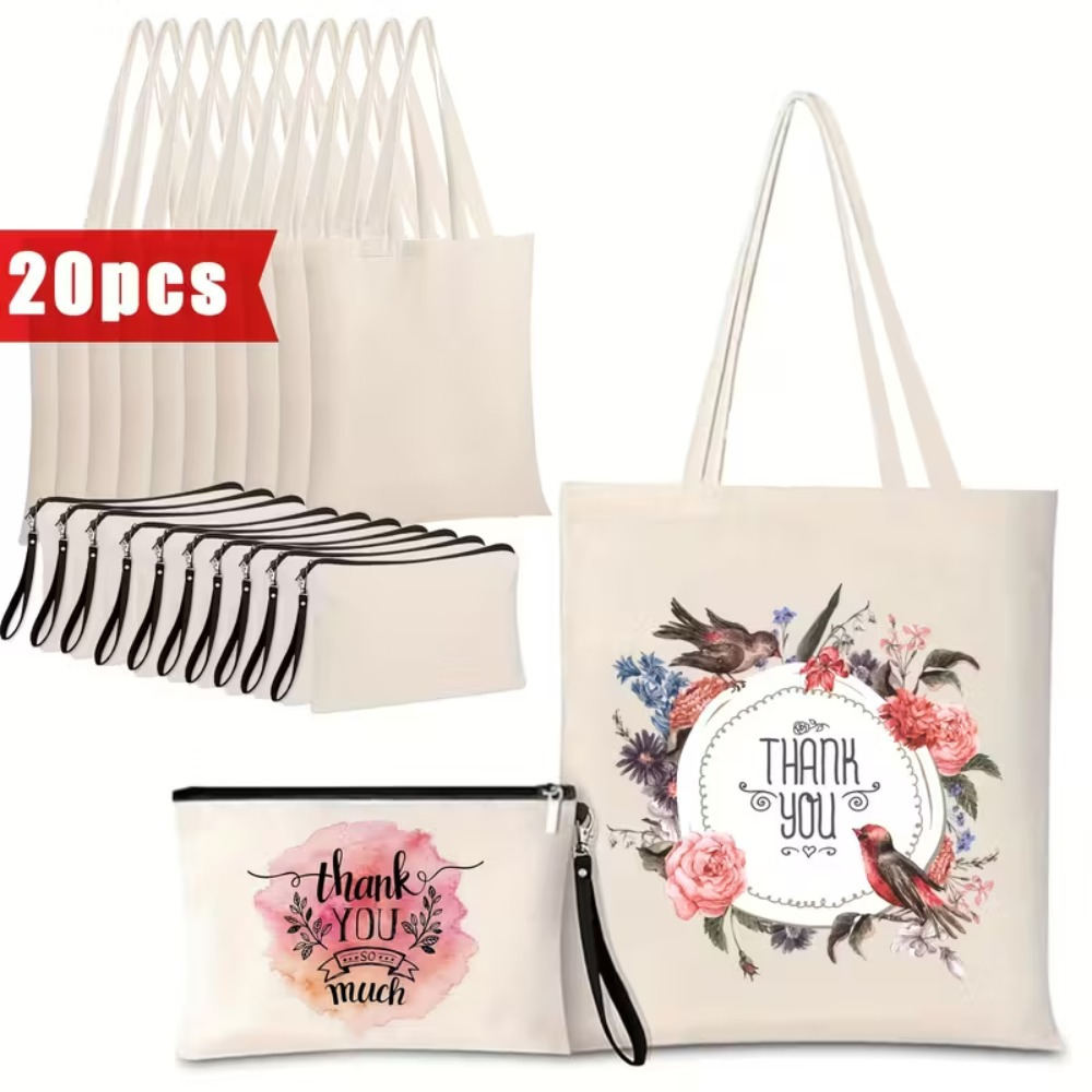 20-piece DIY Set For Canvas Tote Bags & Pouches—10 Pouches & 10 Cosmetic Bags For Printing & Customizing—perfect For Craft Projects, Gifts, And Personal Accessories