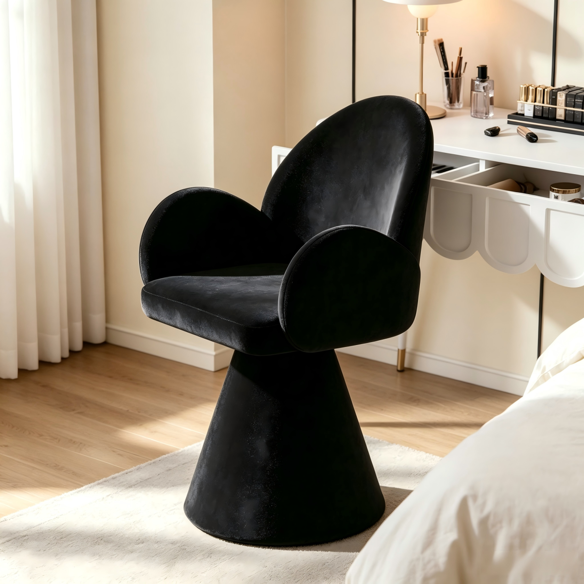 Light Luxury Makeup Stool, Bedroom Dressing Stool, Single Chair, Ladies' Dressing Table Rotating Chair, Black Style Nail Salon Specific Rotating Chair