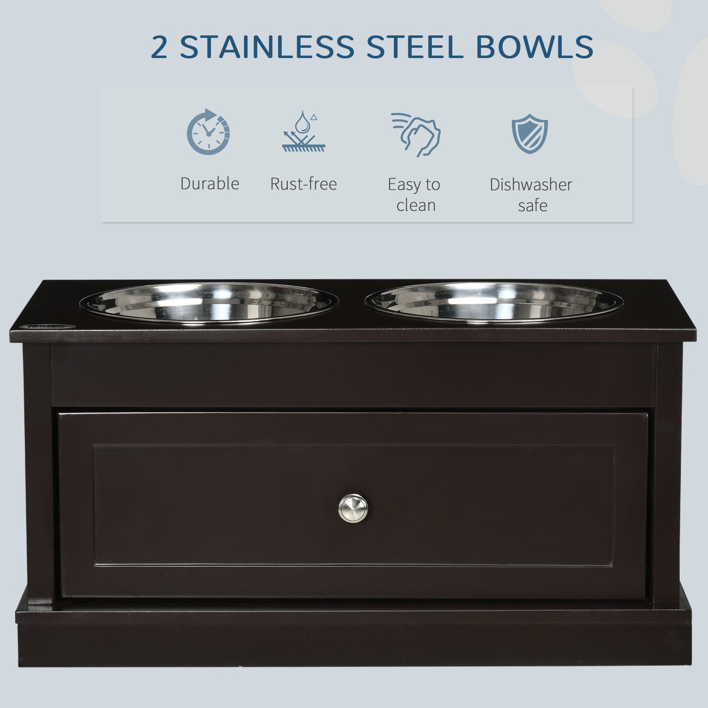 Large Elevated Dog Bowls with Storage Drawer Containing 11L Capacity, Raised Dog Bowl Stand Pet Food Bowl Dog Feeding Station, Brown