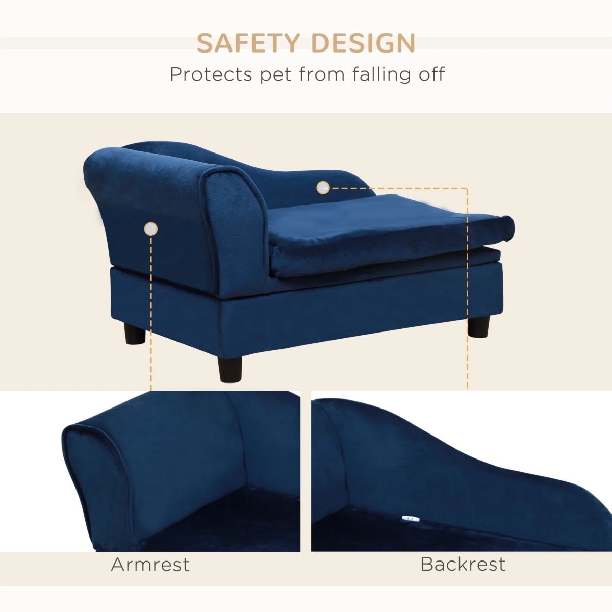 Pet Sofa Bed With Storage, Cushy Couch For Cats And Small Dogs, Soft Foam Couch, Modern Pet Furniture, Blue