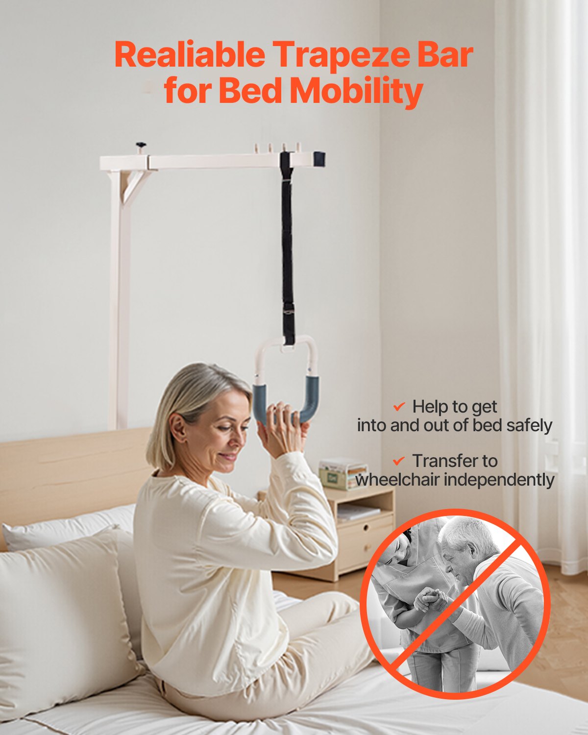 Trapeze Bar For Bed Mobility, Heavy-Duty Steel Free Standing Trapeze Bar 250 LBS Weight Capacity, Hospital Bed Pull Up Assist For Elderly & Disabled, Ideal For Hospitals, Nursing Home, Home Care