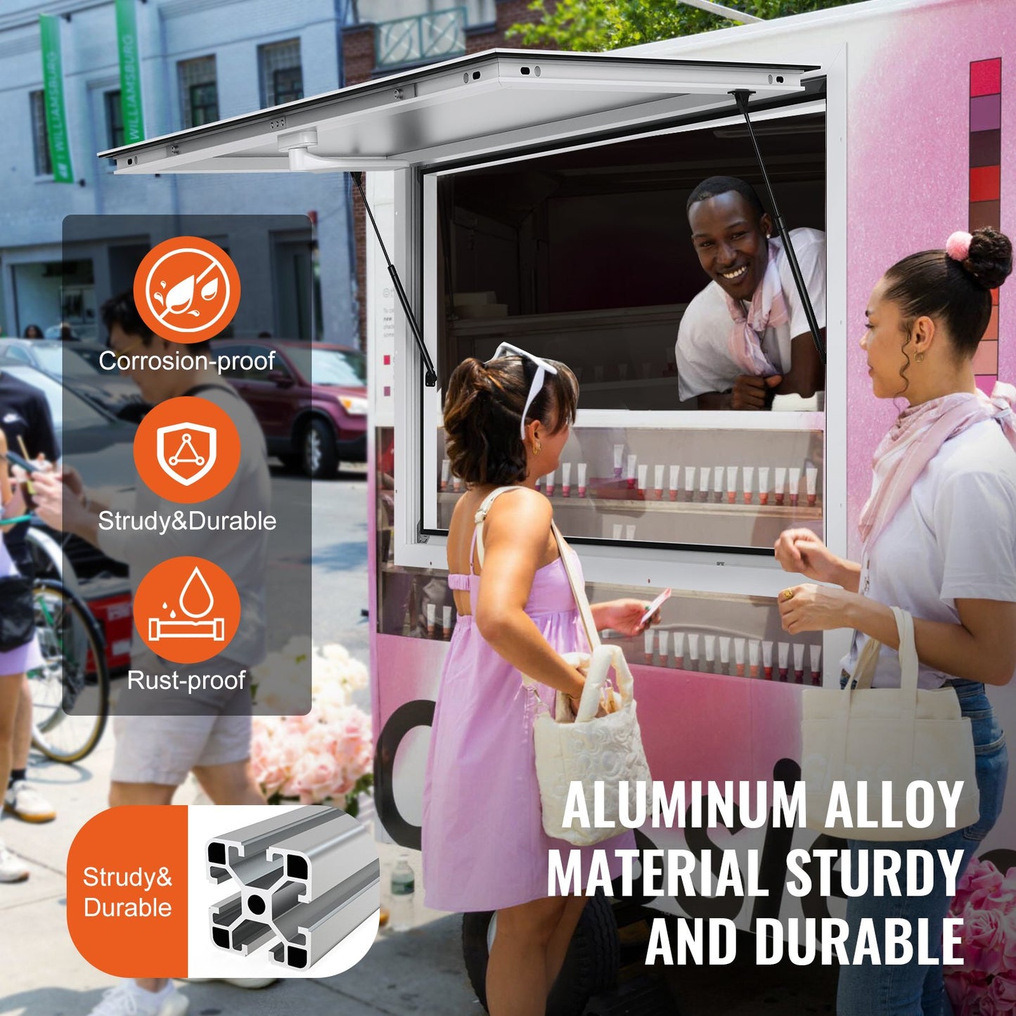 Concession Window For Food Truck, 36"x24" Aluminum Alloy Food Truck Service Window, Up To 85 Degrees Stand Serving Window With Awning Door & Drag Hook,  For Food Trucks Concession Trailers