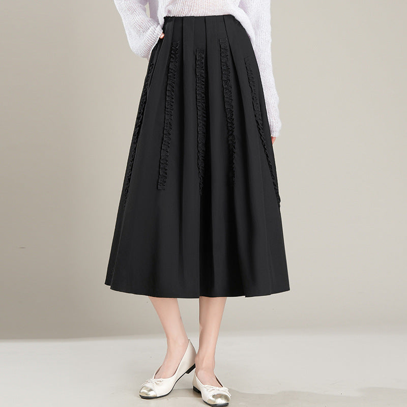New Commuter Skirt Figure-flattering Black Fashion Pleated Maxi A-line Dress