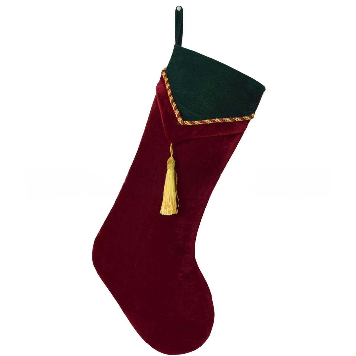 Red And Green Velvet-look Triangular Tassel-top Christmas Stocking