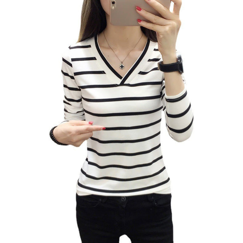 Korean Style V-neck Long Sleeve Bottoming Shirt Top
