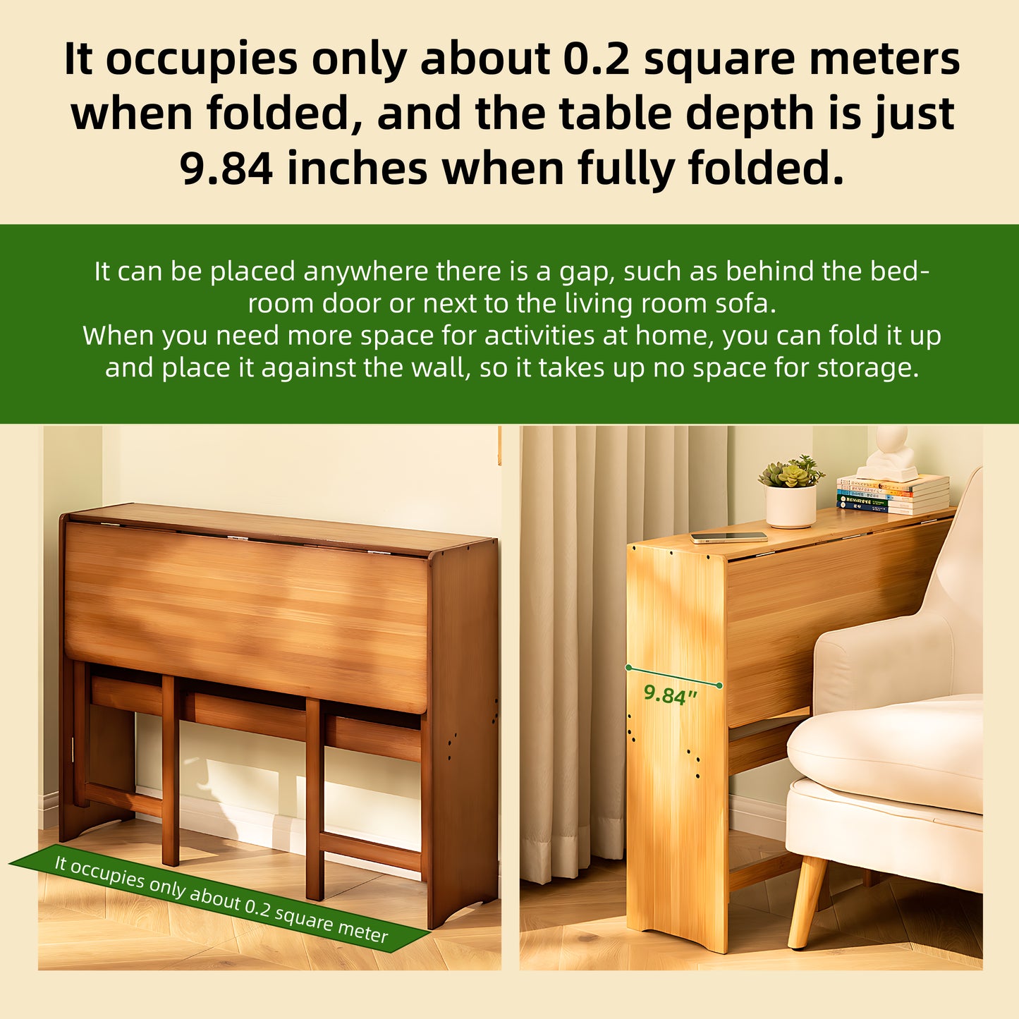Bamboo Folding Desk, Space-Saving Computer Desk For Small Spaces, Foldable Study Table For Bedroom, Home Office, Dorm, Apartment, Natural Color